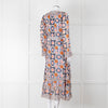 Temperley Blue Orange Ruffle Trim V Neck Ruffle Bottom Long Sleeve