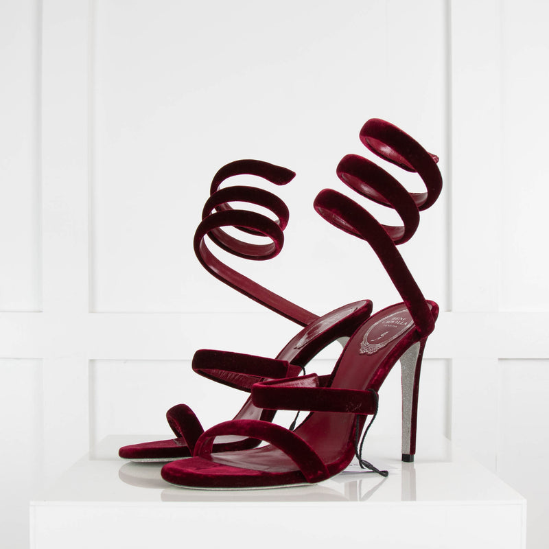 Rene Caovilla Burgundy Velvet Stilettos with Sparkle Soles