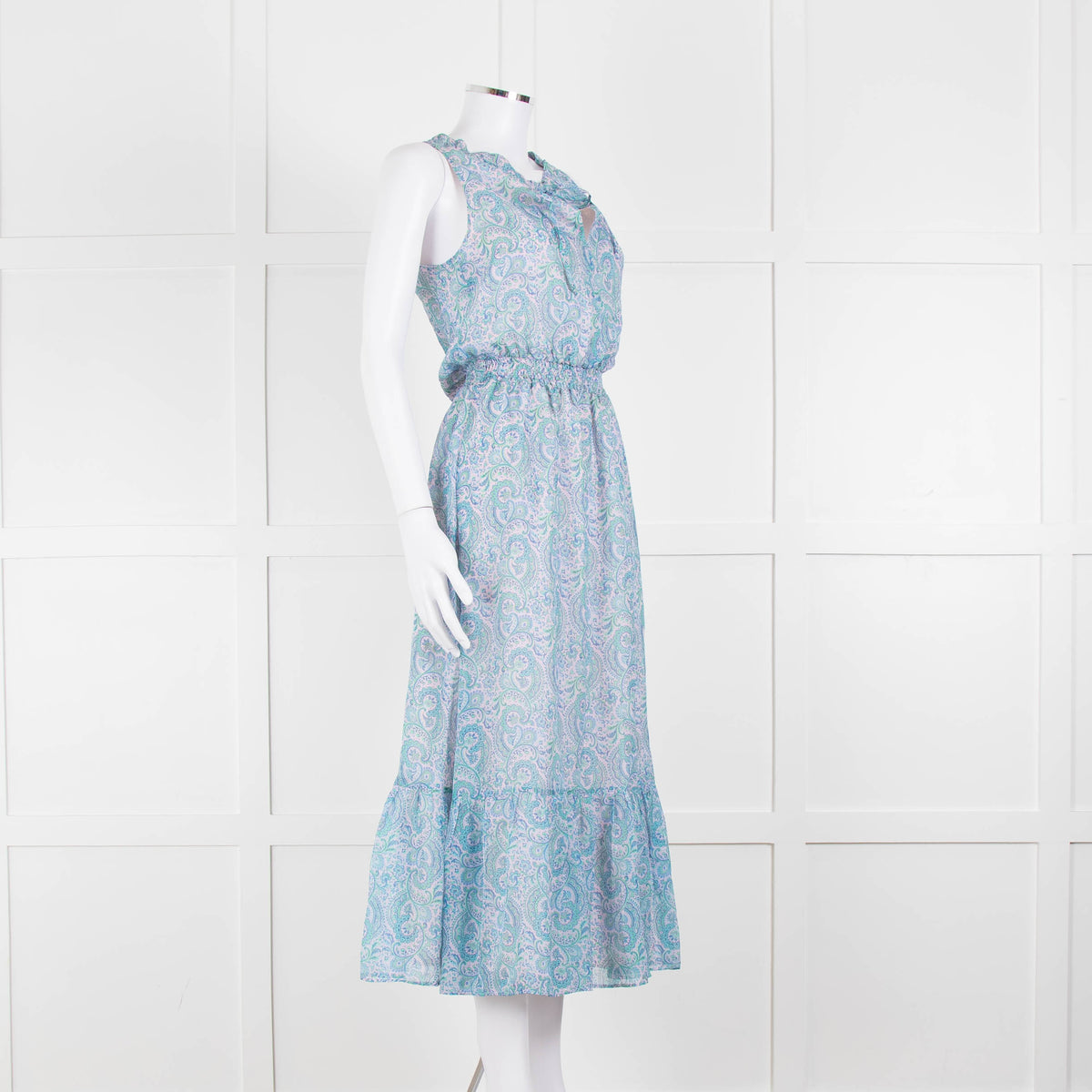 Ridley Blue Pink Paisley Silk Sleeveless Midi Dress