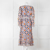 Temperley Blue Orange Ruffle Trim V Neck Ruffle Bottom Long Sleeve