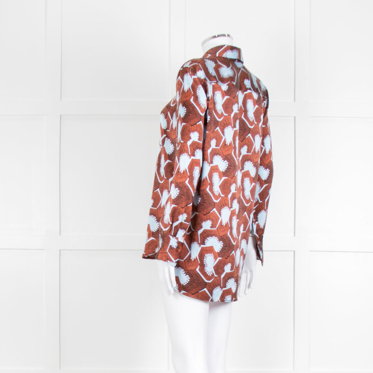 Equipment Blue and Rust Patterened Silk Shirt