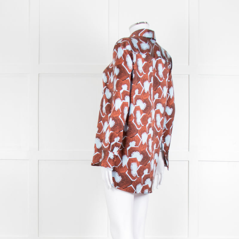 Equipment Blue and Rust Patterened Silk Shirt