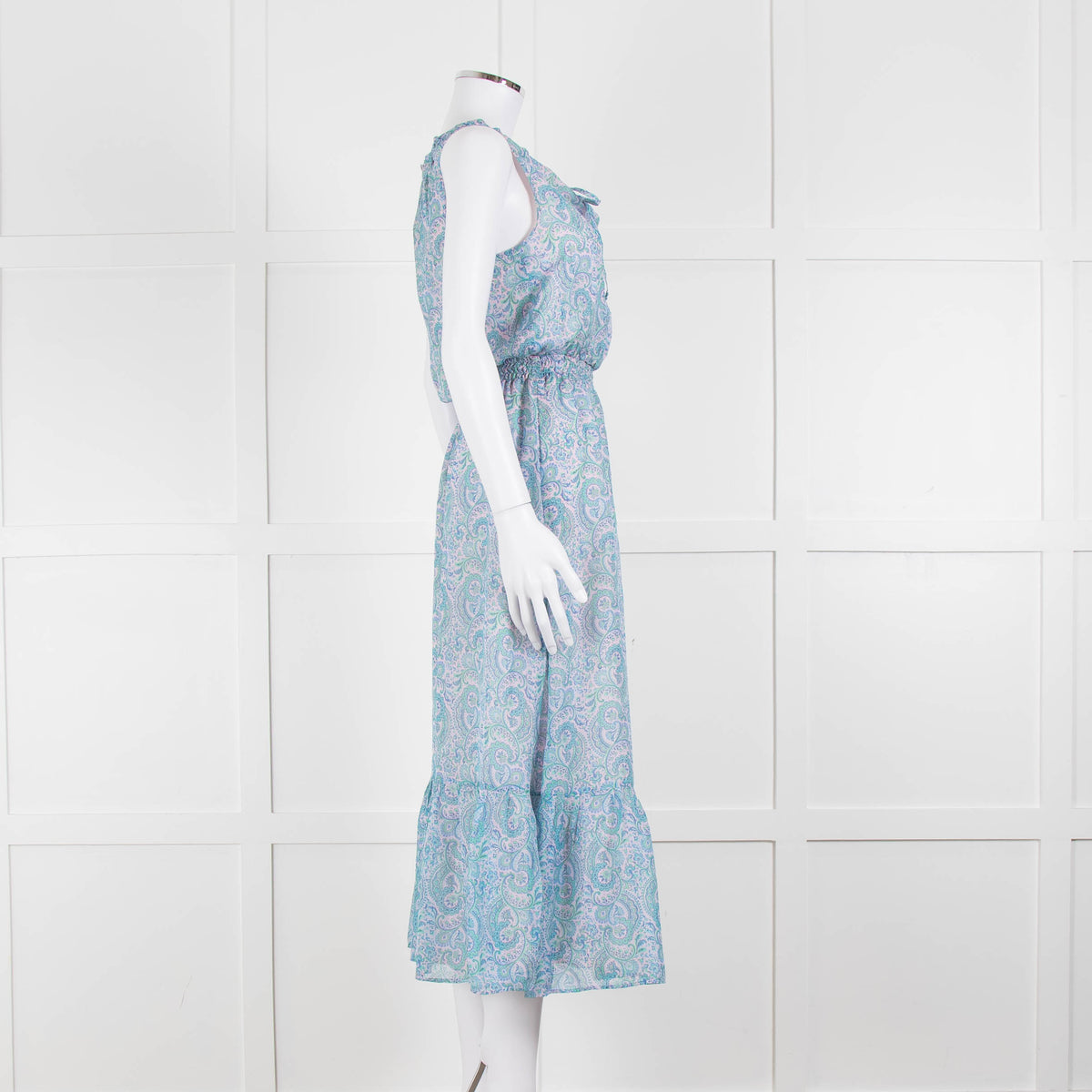 Ridley Blue Pink Paisley Silk Sleeveless Midi Dress