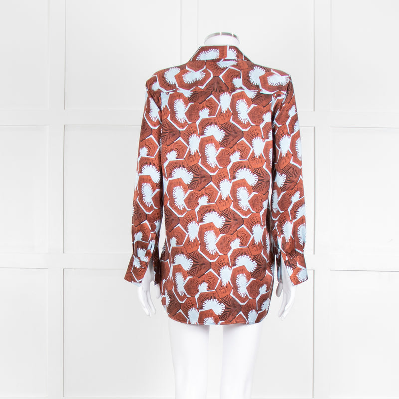 Equipment Blue and Rust Patterened Silk Shirt