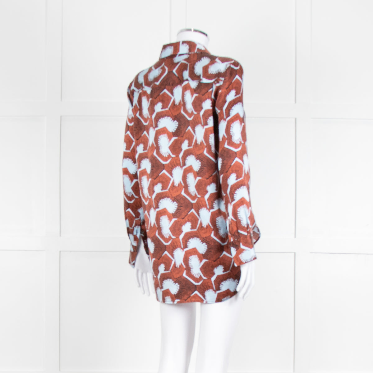 Equipment Blue and Rust Patterened Silk Shirt