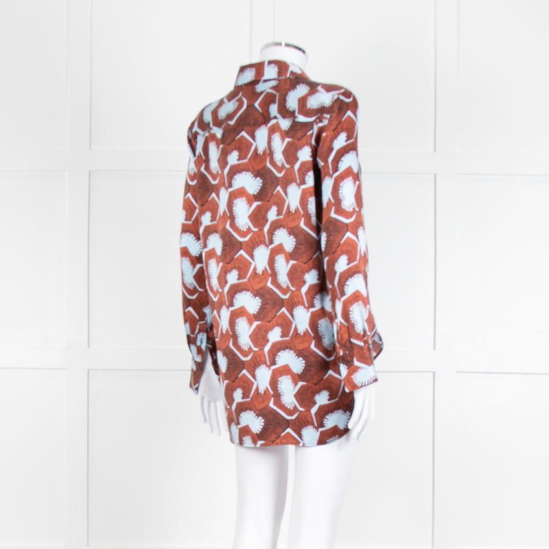 Equipment Blue and Rust Patterened Silk Shirt
