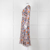 Temperley Blue Orange Ruffle Trim V Neck Ruffle Bottom Long Sleeve