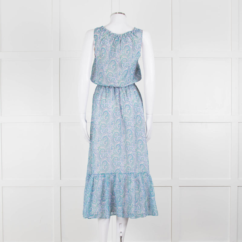 Ridley Blue Pink Paisley Silk Sleeveless Midi Dress