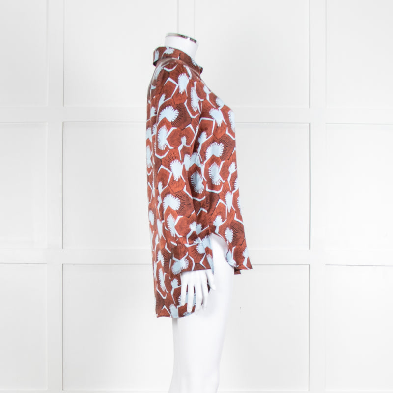 Equipment Blue and Rust Patterened Silk Shirt