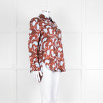 Equipment Blue and Rust Patterened Silk Shirt