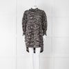 All Saints Green Khaki Puff Ruched Cuff Sleeved Mini Dress