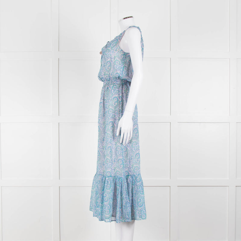 Ridley Blue Pink Paisley Silk Sleeveless Midi Dress