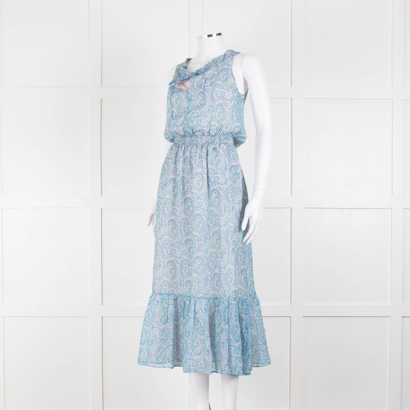 Ridley Blue Pink Paisley Silk Sleeveless Midi Dress