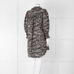 All Saints Green Khaki Puff Ruched Cuff Sleeved Mini Dress