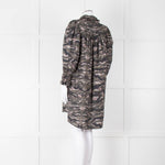All Saints Green Khaki Puff Ruched Cuff Sleeved Mini Dress