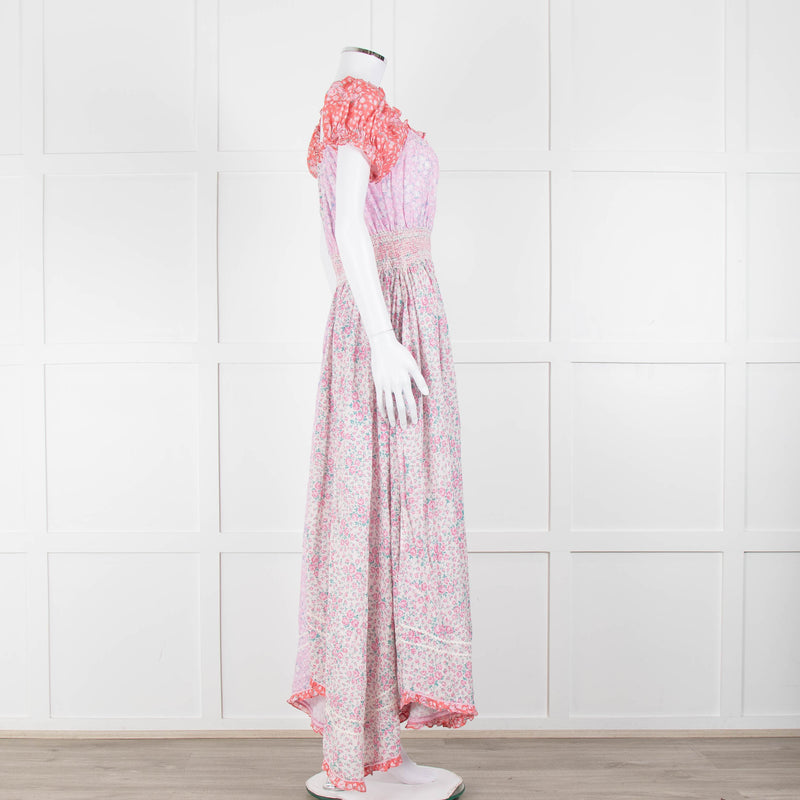 LoveShackFancy Pink Orange Ditzy Floral Puff Sleeve Maxi Dress