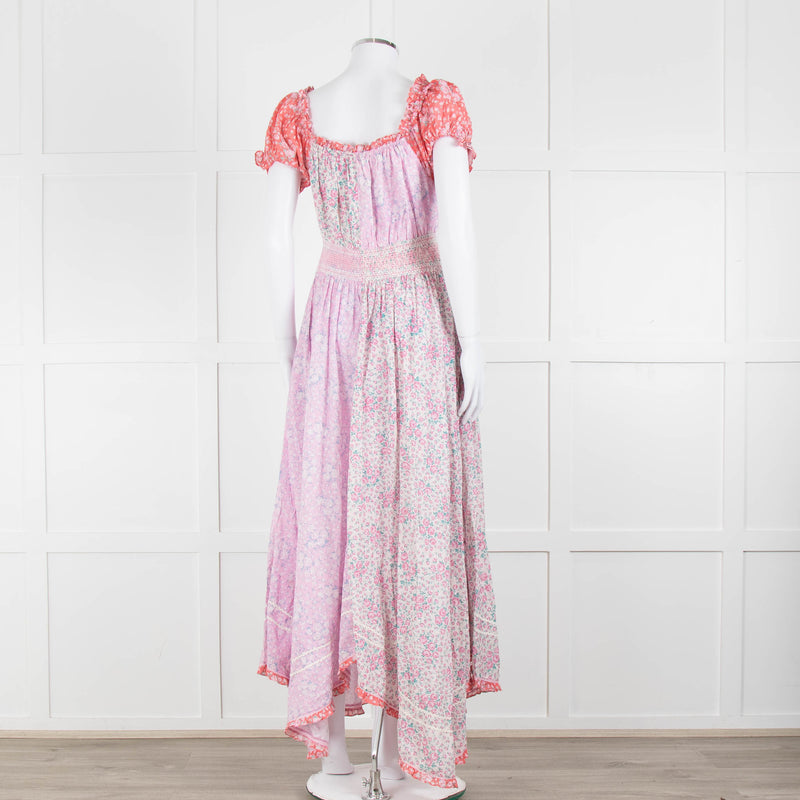 LoveShackFancy Pink Orange Ditzy Floral Puff Sleeve Maxi Dress