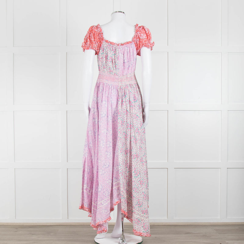 LoveShackFancy Pink Orange Ditzy Floral Puff Sleeve Maxi Dress