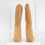 Iro Takari Camel Suede And Shearling Trim Kitten Heel Boots