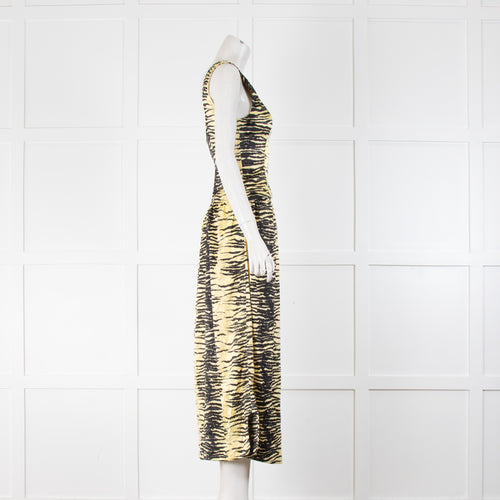 Ganni Yellow & Black Animal Print Sleeveless/Side Split Dress