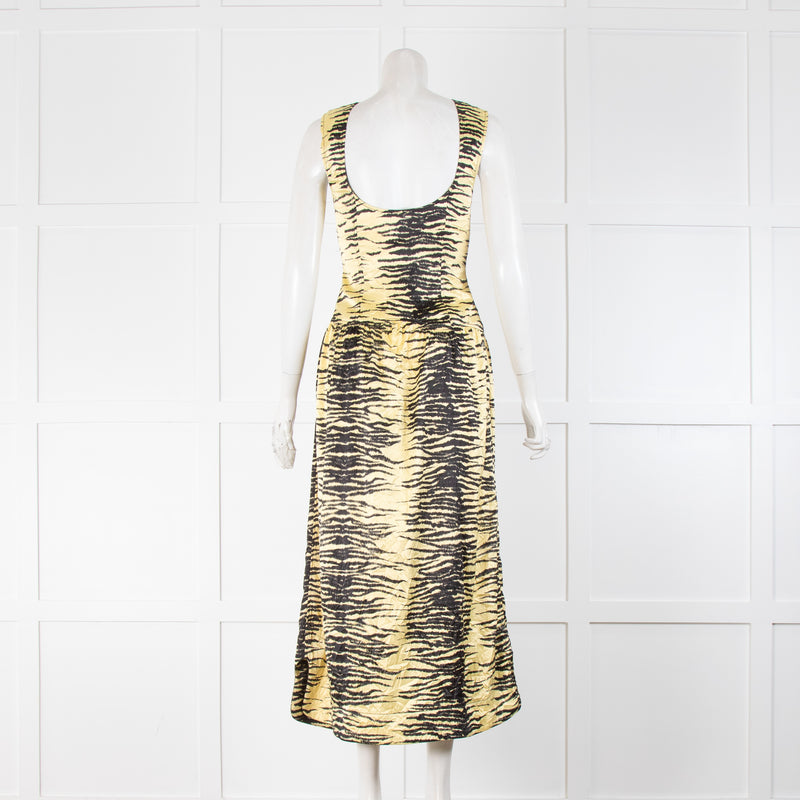 Ganni Yellow & Black Animal Print Sleeveless/Side Split Dress