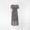 Rag & Bone Black, White, Red Print Silk Ruche Front Dress With Slip