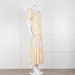 Ba&sh Yellow Floral Puff Sleeve Tiered Maxi Dress
