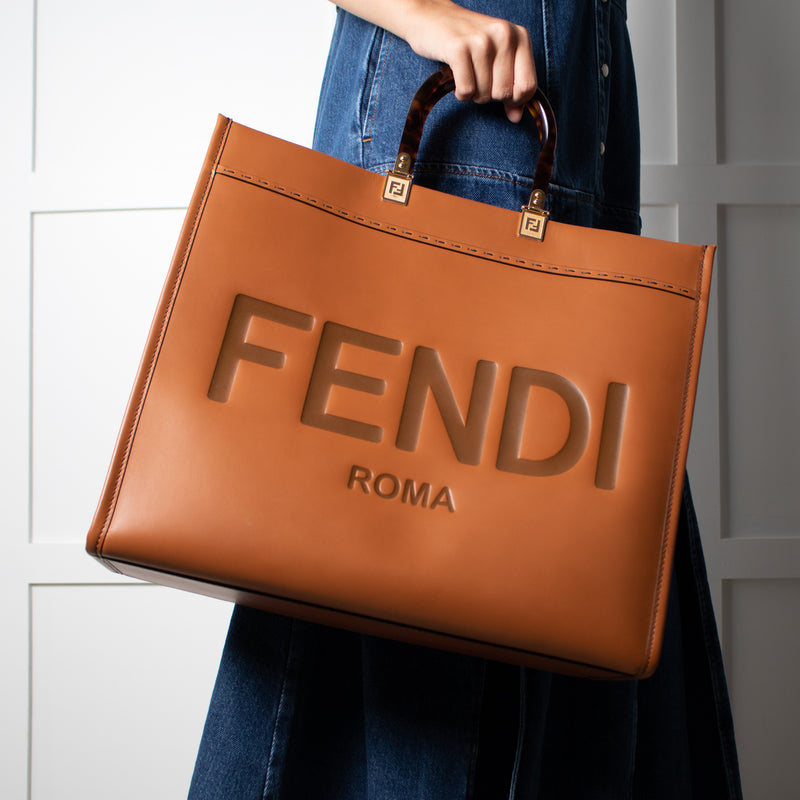 Fendi Large Sunshine Tote Bag in Brown Calfskin Leather