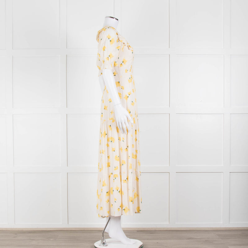 Ba&sh Yellow Floral Puff Sleeve Tiered Maxi Dress