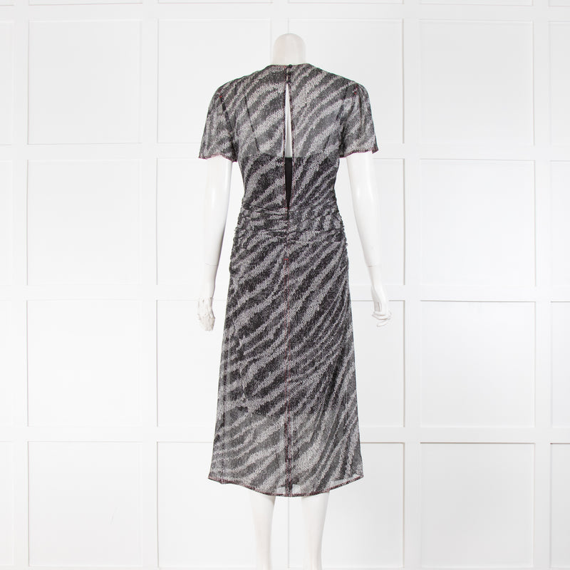 Rag & Bone Black, White, Red Print Silk Ruche Front Dress With Slip