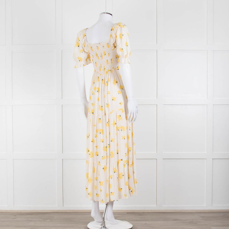 Ba&sh Yellow Floral Puff Sleeve Tiered Maxi Dress