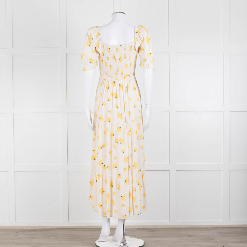 Ba&sh Yellow Floral Puff Sleeve Tiered Maxi Dress