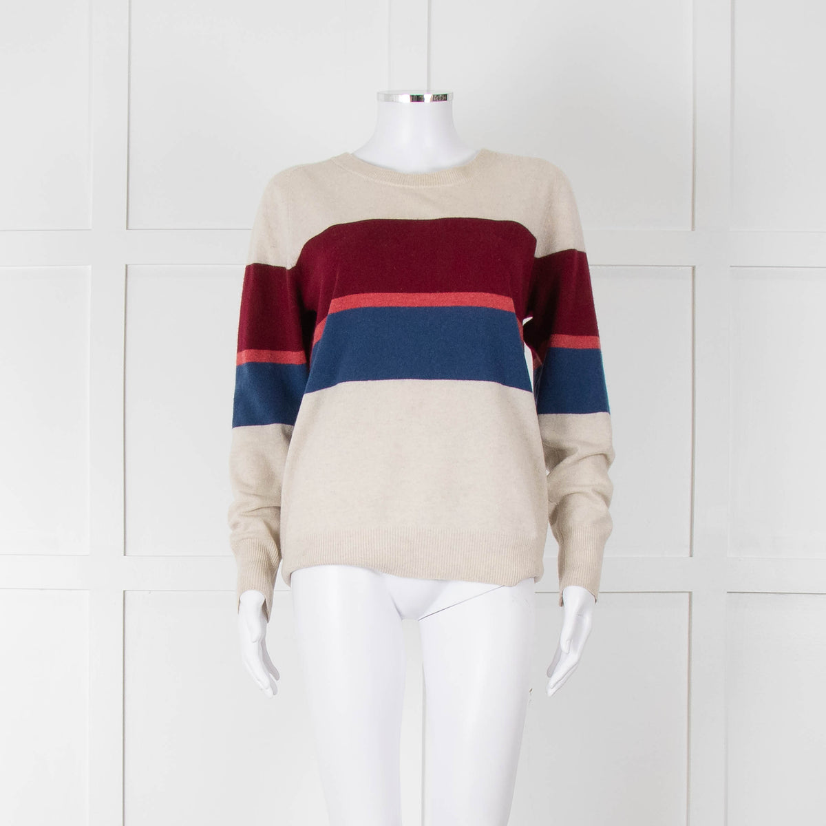 Donna Ida Light Grey Burgundy Striped Cashmere Sweater