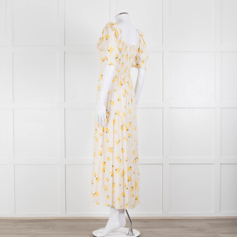 Ba&sh Yellow Floral Puff Sleeve Tiered Maxi Dress
