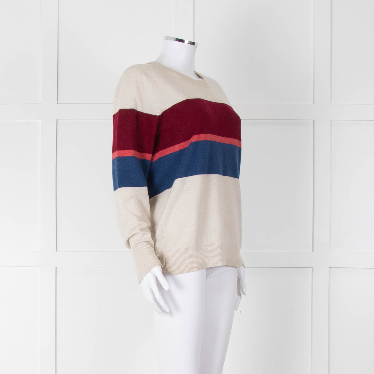 Donna Ida Light Grey Burgundy Striped Cashmere Sweater