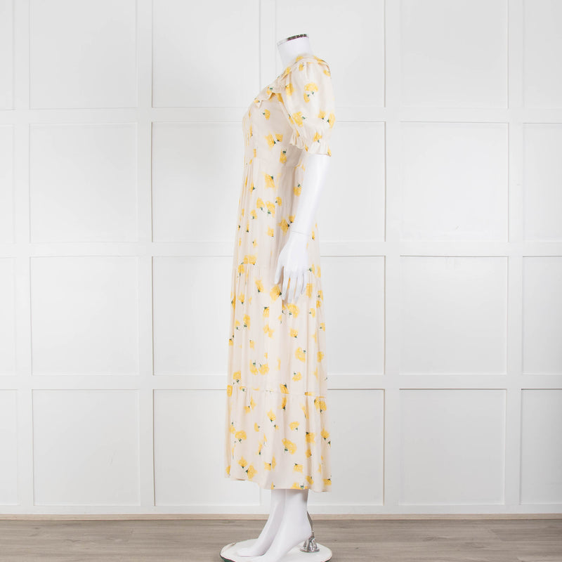 Ba&sh Yellow Floral Puff Sleeve Tiered Maxi Dress