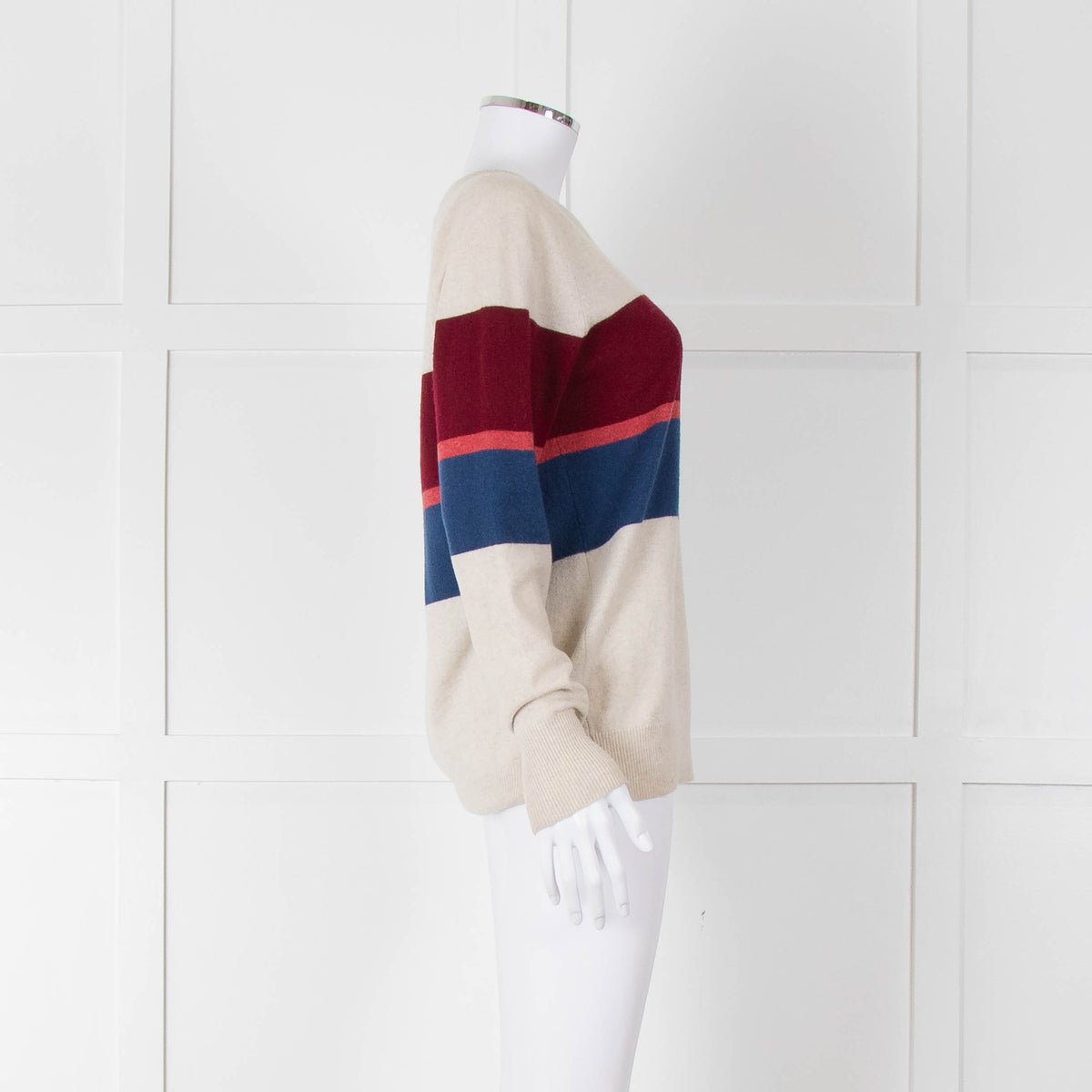 Donna Ida Light Grey Burgundy Striped Cashmere Sweater