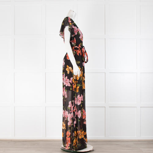 Pinko Black Sheer Maxi Dress With Flowers