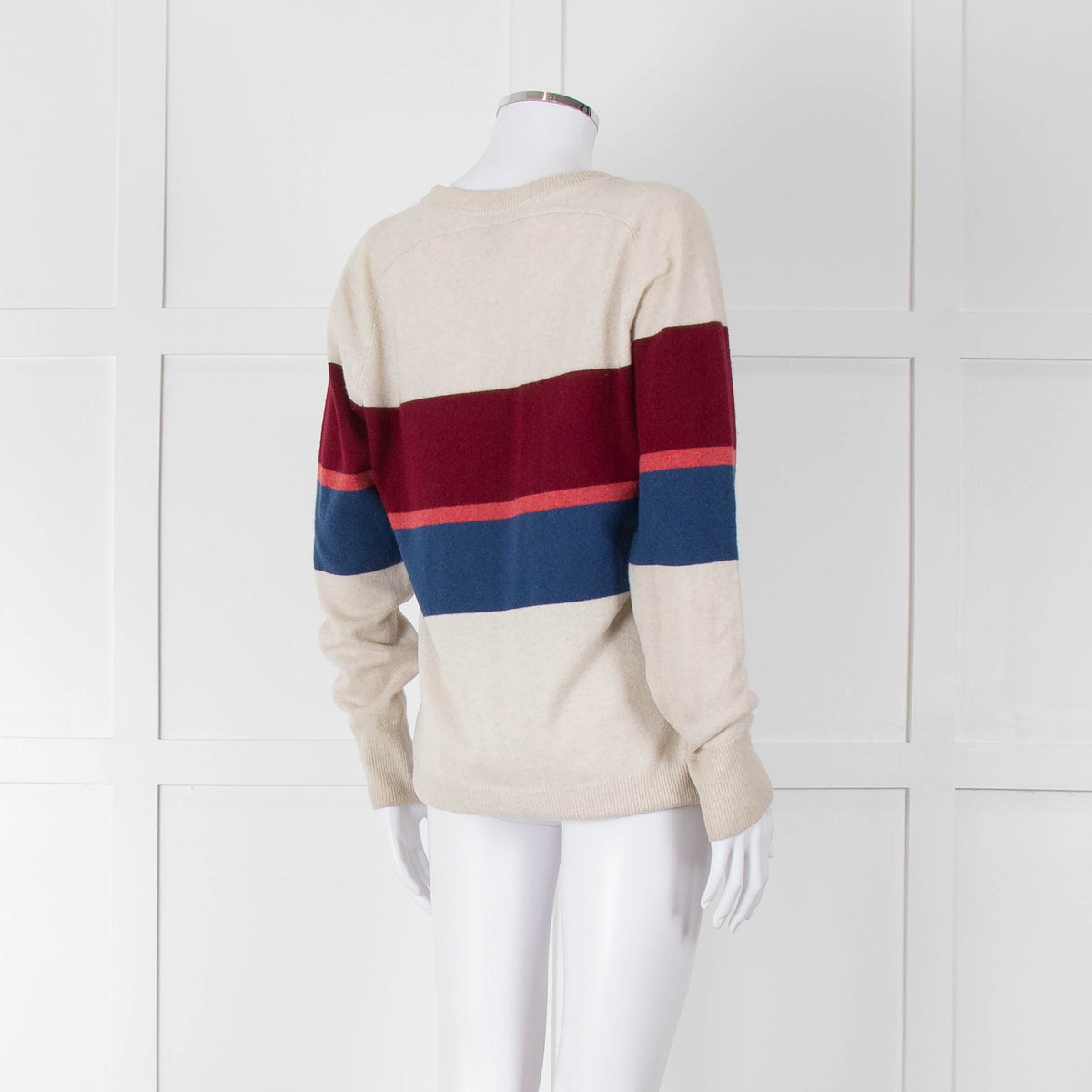 Donna Ida Light Grey Burgundy Striped Cashmere Sweater