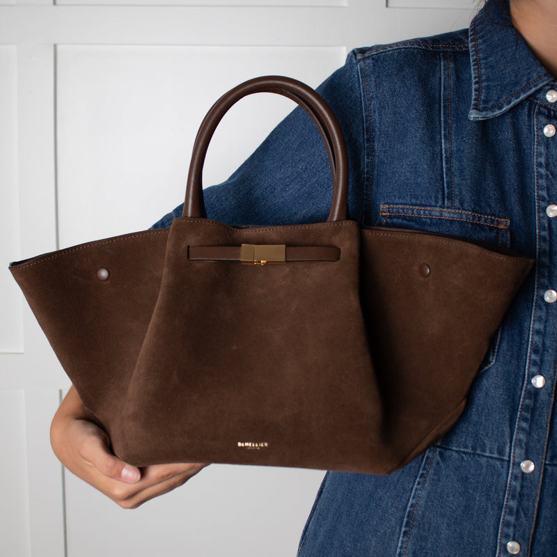 De Mellier Dark Brown Suede Midi New York Tote