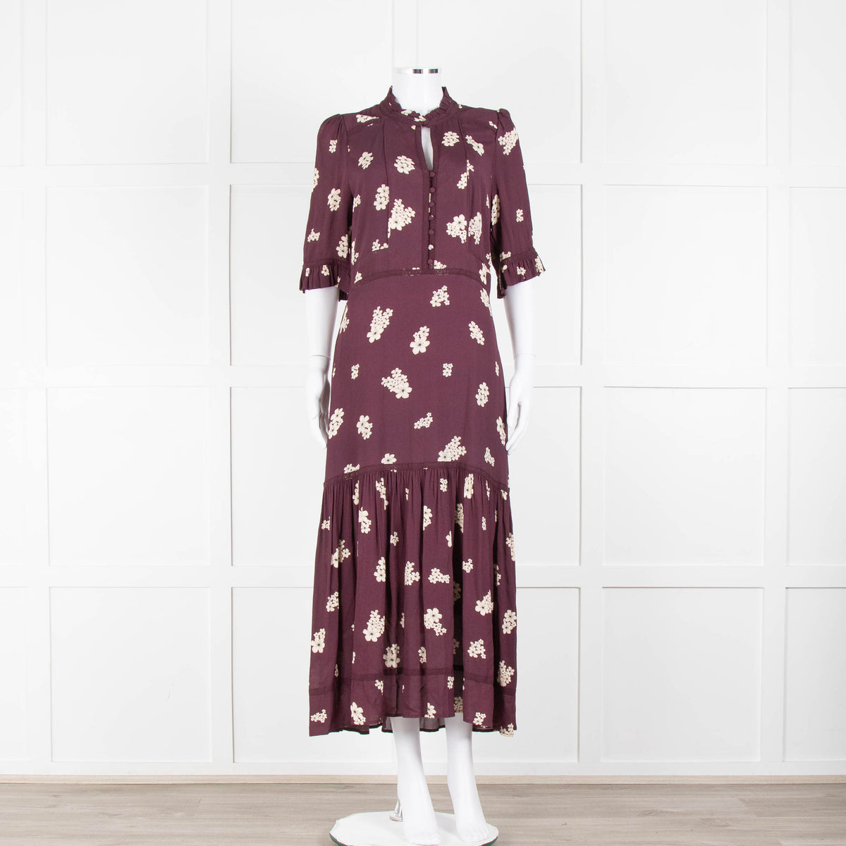 Wyse Burgundy Floral Short Sleeve Dress