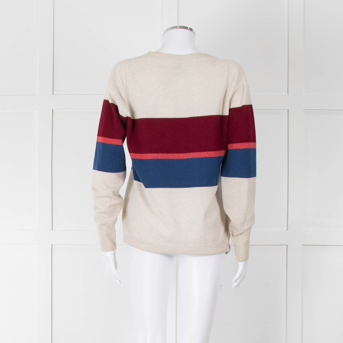 Donna Ida Light Grey Burgundy Striped Cashmere Sweater