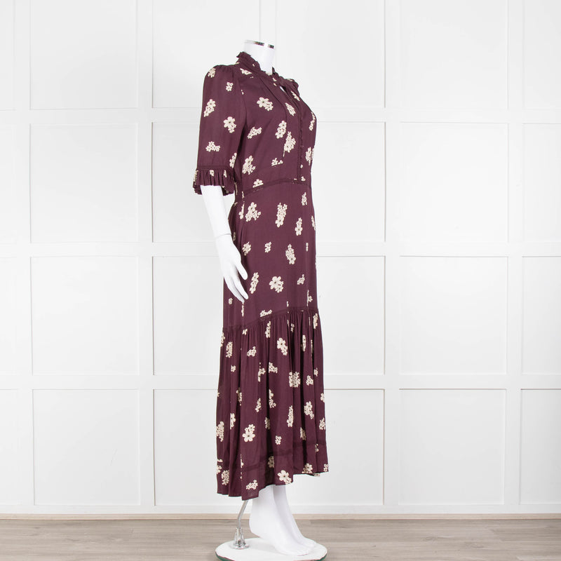 Wyse Burgundy Floral Short Sleeve Dress