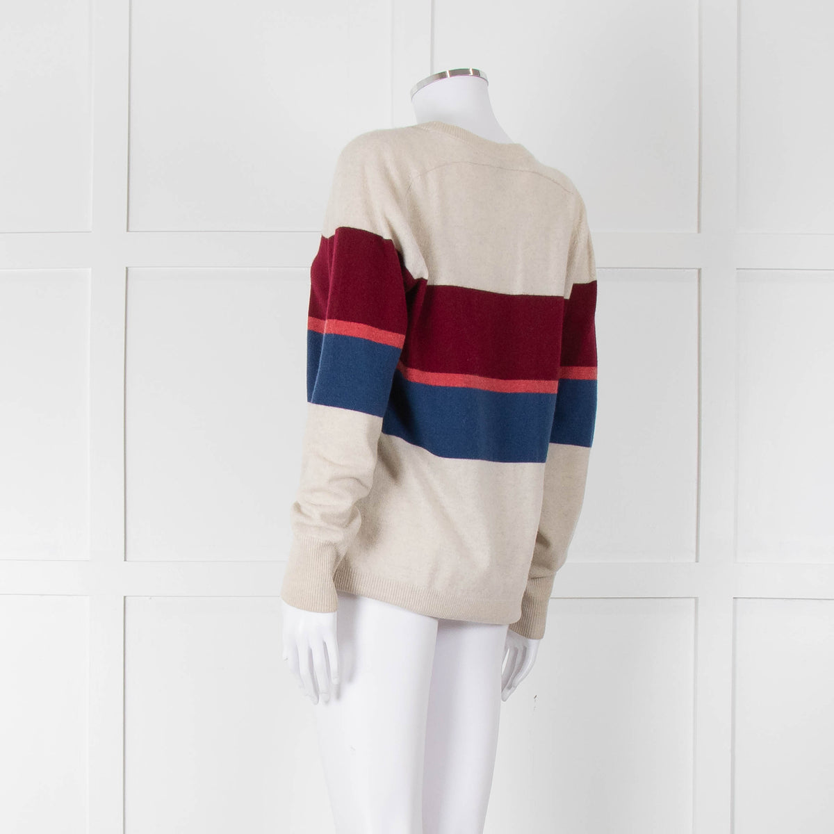 Donna Ida Light Grey Burgundy Striped Cashmere Sweater