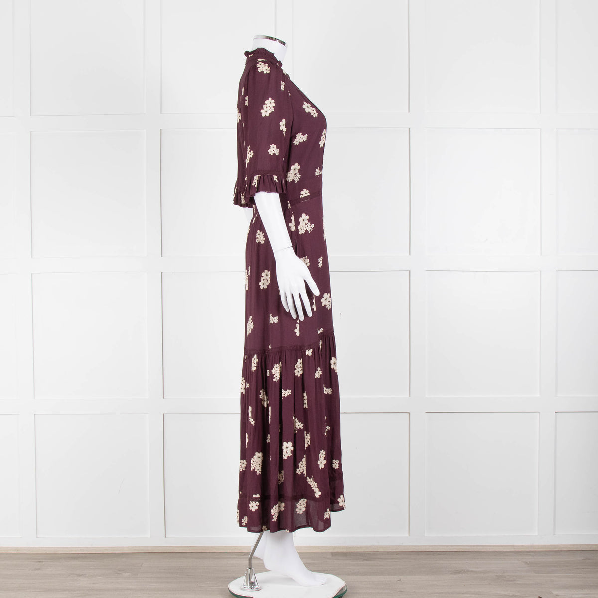 Wyse Burgundy Floral Short Sleeve Dress