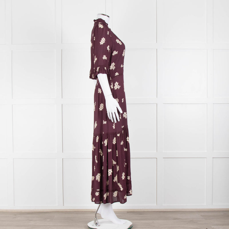 Wyse Burgundy Floral Short Sleeve Dress