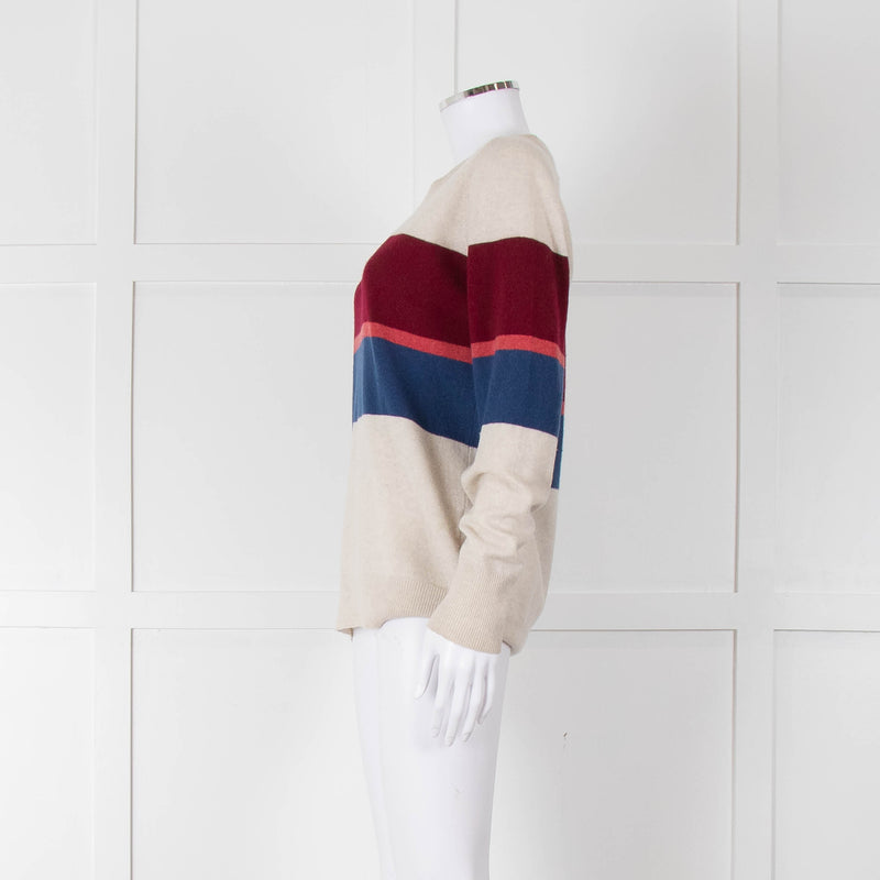 Donna Ida Light Grey Burgundy Striped Cashmere Sweater