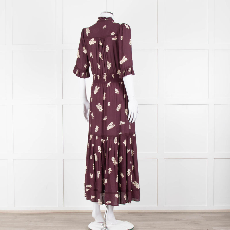 Wyse Burgundy Floral Short Sleeve Dress