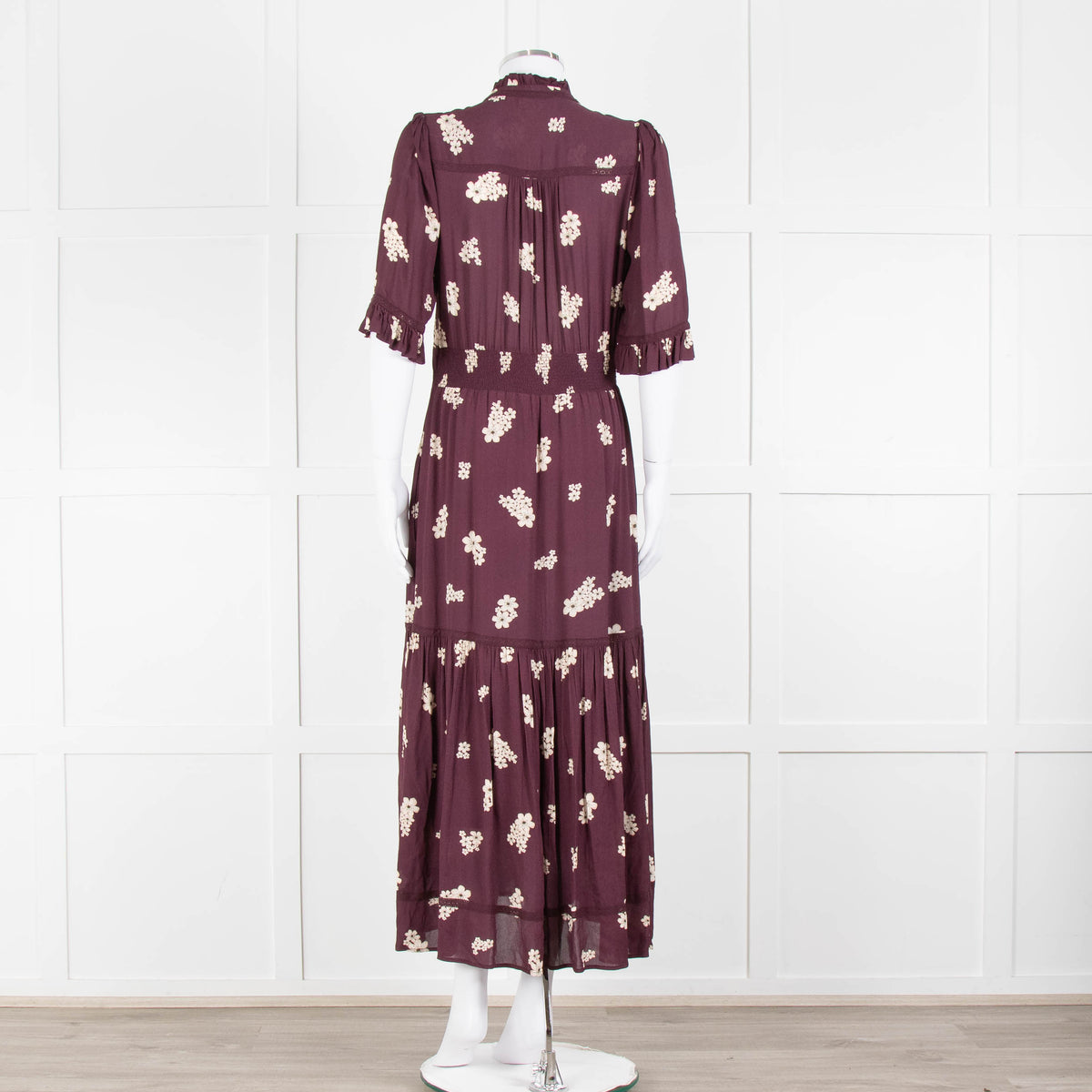 Wyse Burgundy Floral Short Sleeve Dress