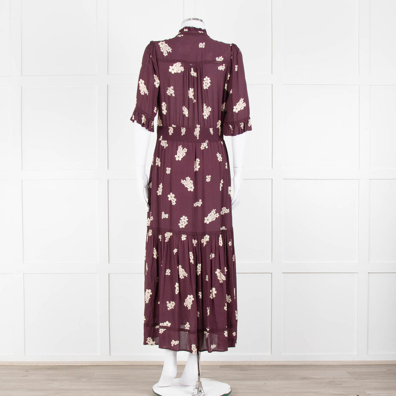 Wyse Burgundy Floral Short Sleeve Dress